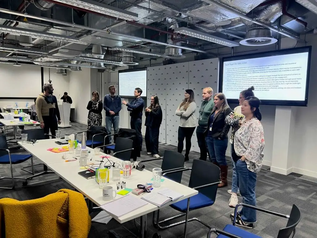 Team participating in OKR training workshop with group exercises and discussion