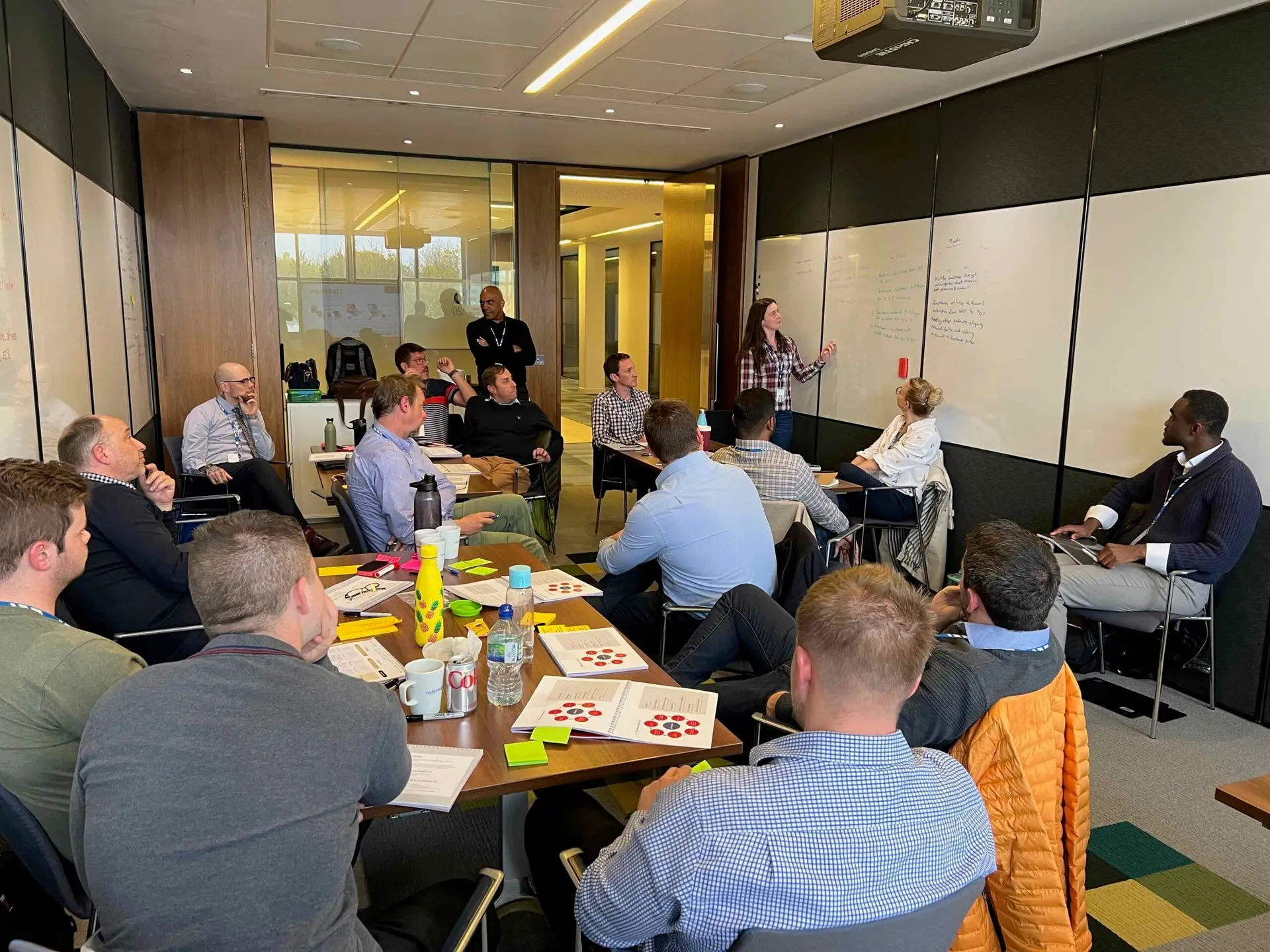 A group of participants sitting in a workshop space during an interactive OKR Team Training session